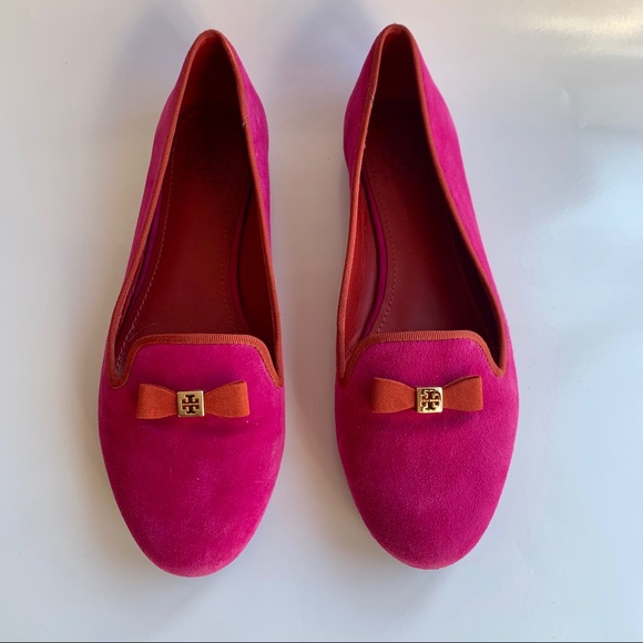 Tory Burch Shoes - TORY BURCH velvet hot pink with red trim